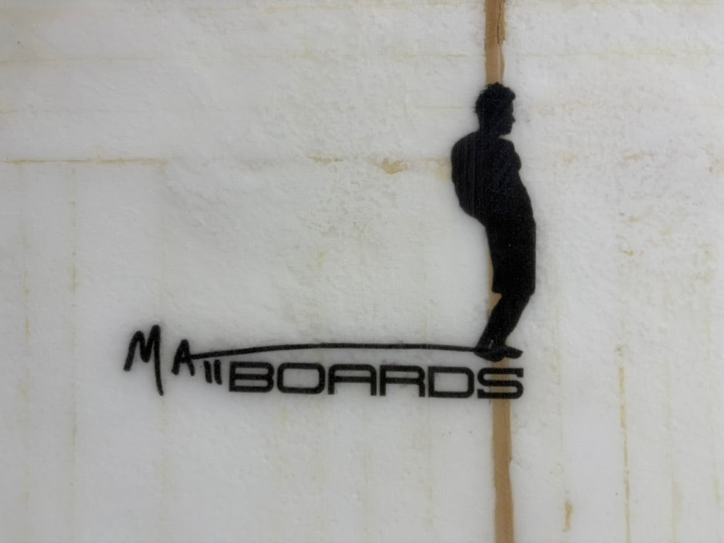 Detail on body board of Matt Boards logo 